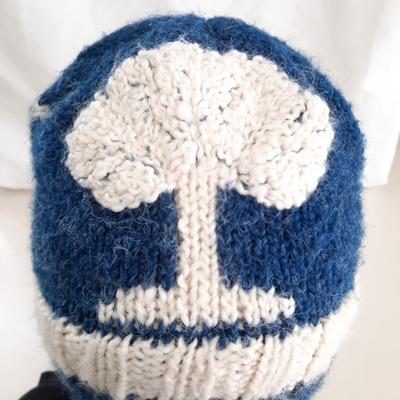 Peruvian Trading Company Knit Hat Beanie Blue Cream Soft Fuzzy Womens - Picture 4 of 9